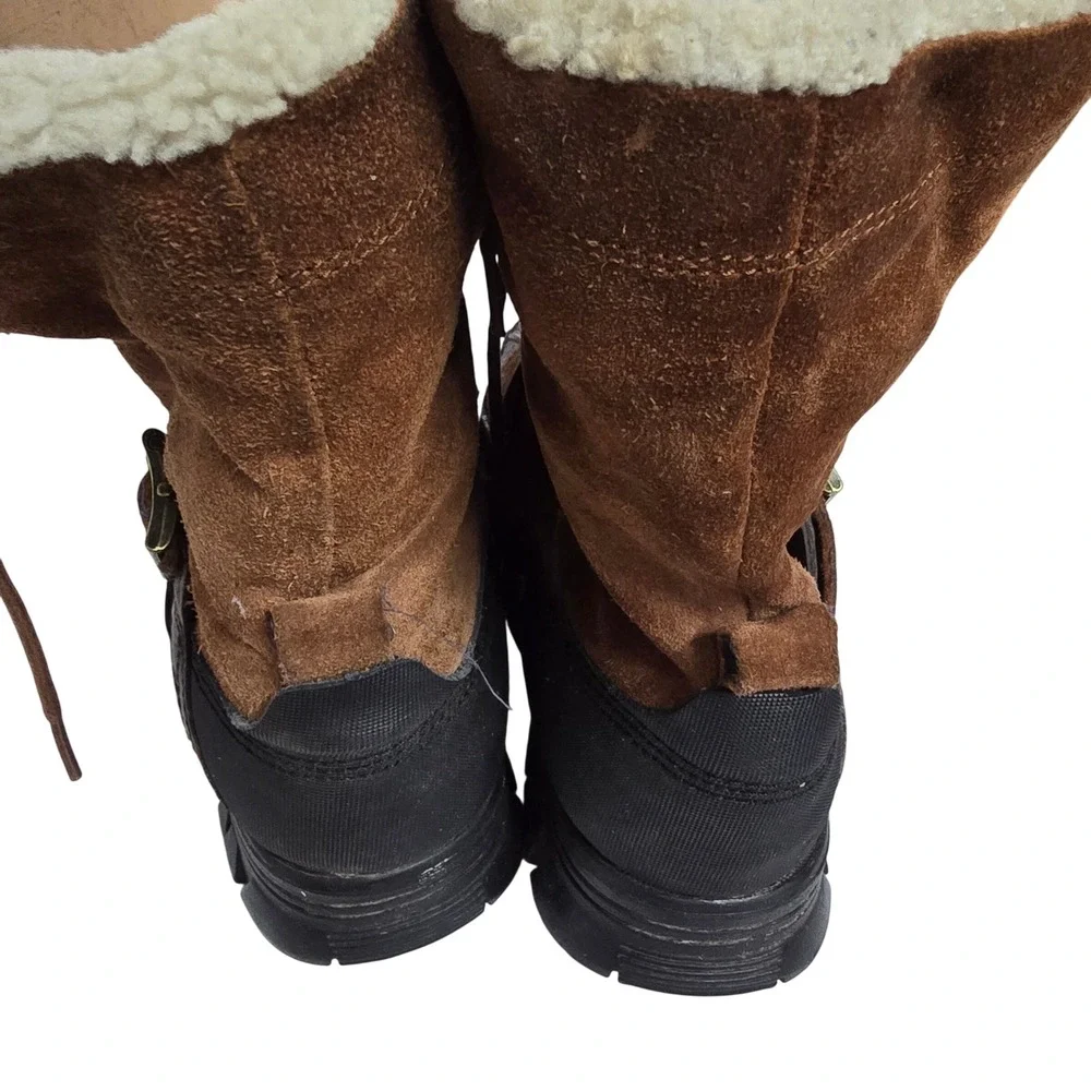 Polo Ralph Lauren Vtg Tavin Rollover Shearling Brown Leather Boots Mens Size 10D